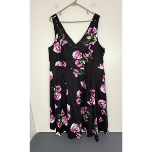 Torrid Women's Floral Sleeveless Embellished Swing Dress Black Size 18 NWT